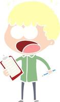 flat color style cartoon shocked man with clipboard and pen vector