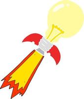 flat color illustration of lightbulb rocket ship vector