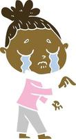 flat color style cartoon crying woman pointing vector