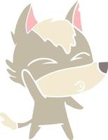 flat color style cartoon waving wolf whistling vector