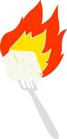 flat color illustration of flaming tofu on fork vector