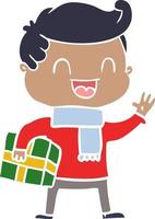 flat color style cartoon laughing man holding gift vector