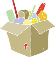 flat color illustration of box of things vector