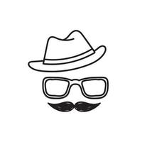 vector de ilustración de bigote de gafas de sombrero de garabato dibujado a mano