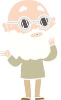 flat color style cartoon curious man with beard and glasses vector