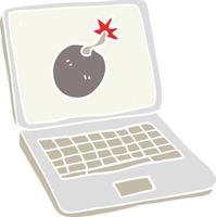flat color illustration of laptop computer with error screen vector