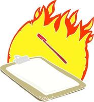 flat color illustration of clip board on fire