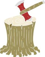 flat color illustration of axe in tree stump vector