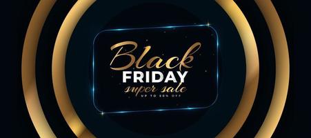 Black Friday Sale Banner with Shining Frame on Blue and Gold Paper Background. Advertising and Promotion Banner Template Design for Black Friday Campaign vector