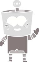 happy flat color style cartoon robot waving hello vector