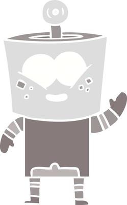 happy flat color style cartoon robot waving hello