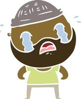 flat color style cartoon bearded man crying vector