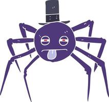 flat color illustration of halloween spider in top hat vector