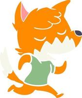 friendly flat color style cartoon fox running vector
