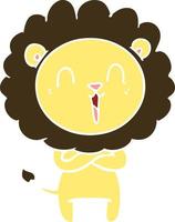 laughing lion flat color style cartoon vector