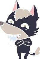 flat color style cartoon hungry wolf vector