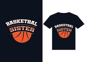 ilustraciones de hermanas de baloncesto para el diseño de camisetas listas para imprimir vector