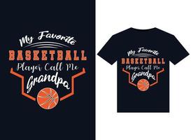 mi jugador de baloncesto favorito llámame abuelo ilustraciones para el diseño de camisetas listas para imprimir vector