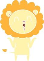 laughing lion flat color style cartoon shrugging shoulders vector