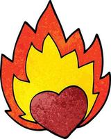 cartoon doodle flaming heart vector