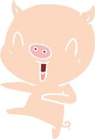 flat color style cartoon pig dancing vector