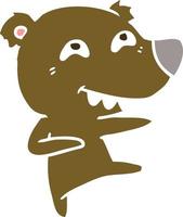 flat color style cartoon bear showing teeth while dancing vector