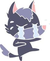 flat color style cartoon crying wolf vector