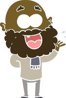 flat color style cartoon crazy happy man with beard amazed vector