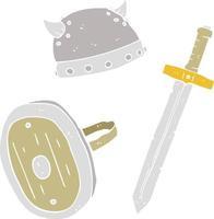 flat color illustration of a cartoon medieval warrior objects vector