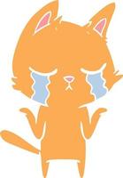 crying flat color style cartoon cat shrugging vector