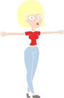 flat color illustration of a cartoon woman spreading arms vector