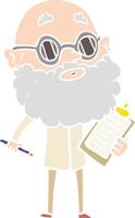 flat color style cartoon curious man with beard and sunglasses vector