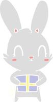 cute flat color style cartoon rabbit with present vector