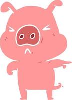 flat color style cartoon angry pig pointing vector