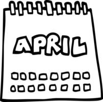 line drawing cartoon calendar showing month of april vector