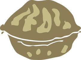 flat color illustration of a cartoon walnut in shell vector