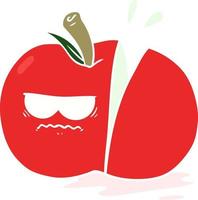 manzana en rodajas enojada de dibujos animados de estilo de color plano vector