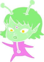 chica alienígena de dibujos animados de estilo de color bastante plano vector
