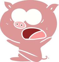 shocked flat color style cartoon pig sitting down vector