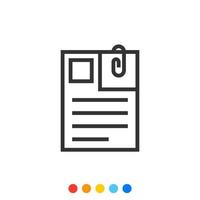 icono de contorno del documento con clip de papel, profesional, vector e ilustración.