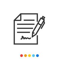 icono de contorno de firmar un contrato con una firma, un vector y una ilustración.