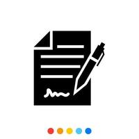 icono de glifo de firmar un contrato con firma, vector e ilustración.