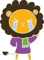 flat color style cartoon crying lion vector