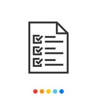 icono de esquema de lista de verificación de documento simple, vector e ilustración.