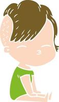 flat color style cartoon squinting girl vector