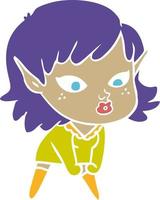 chica elfa de dibujos animados de estilo de color bastante plano vector