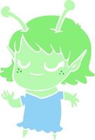 smiling alien girl flat color style cartoon vector