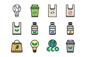 reciclar, ecológico, conjunto de iconos. iconos planos editables vector