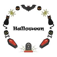Round frame with Halloween elements. vector illustration