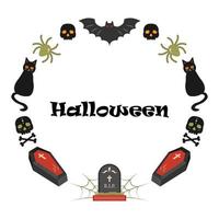 Round frame with Halloween elements. vector illustration